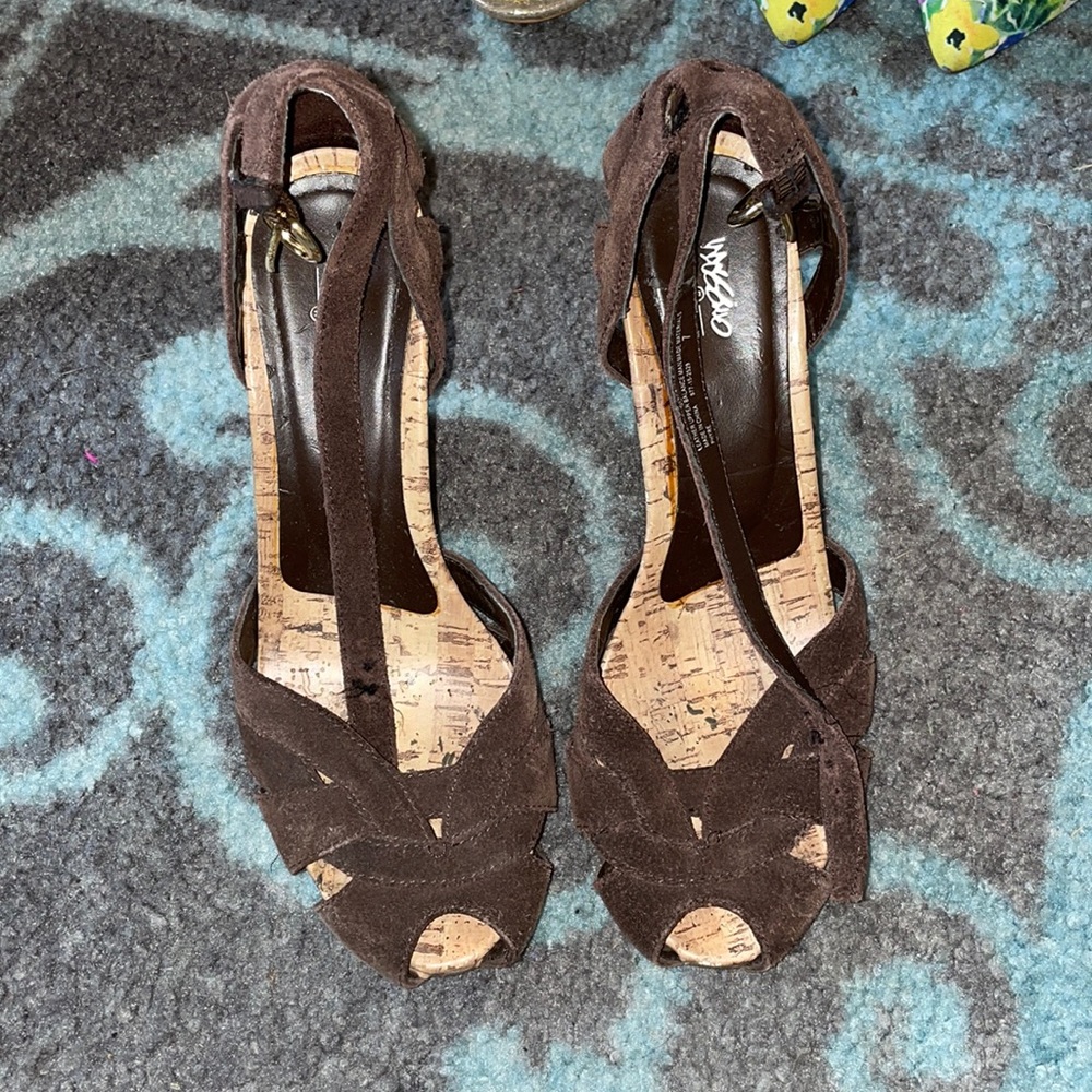 Brown suede heels